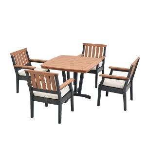Decksplore 5-Piece Patio Dining Set HDPE Outdoor Dining Furniture Patio Dining Set 4 Chairs and 1 table with Seat Cushions - 1 of 4