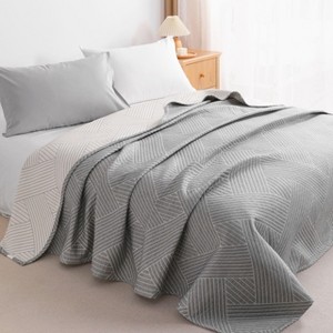 3 Layers Cotton Muslin Bed Blanket, Breathable Thermal Yarn Dyed Blanket - NTBAY - 1 of 4