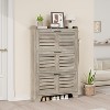 Modern Farmhouse Shoe Cabinet with 3 Turn Drawers, Narrow Entryway Storage Organizer with Hooks, Natural Wood - 4 of 4