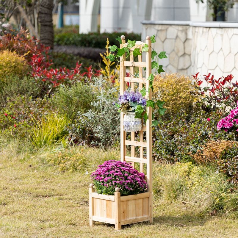 Outsunny Raised Garden Bed with Trellis Board Back & Strong Wooden Design & Materials, 4 of 9