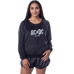 AC/DC Womens' Classic Logo Symbol Sweater and Shorts Sleep Pajama Set Black - 1 of 4