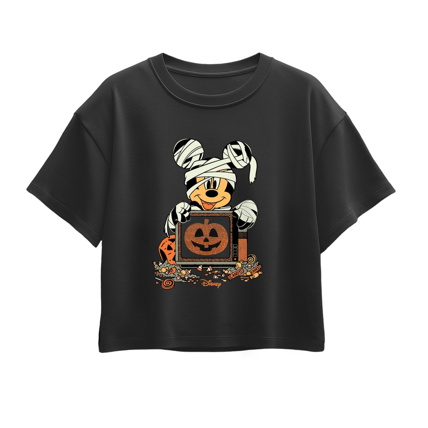 Футболка Disney Halloween Mickey Short Sleeve Boxy Graphic T-Shirt - Black для девочек, цвет: Чёрный — фото 1