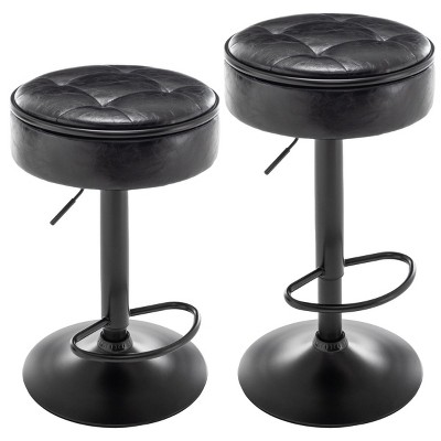 Round Storage Bar Stool Set of 2,Height Adjustable Barstool,360°Counter Height Swivel Stool,Armless Bar Chair with Metal Frame-Maison Boucle