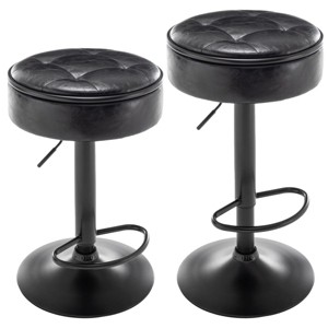Round Storage Bar Stool Set of 2,Height Adjustable Barstool,360°Counter Height Swivel Stool,Armless Bar Chair with Metal Frame-Maison Boucle - 1 of 4