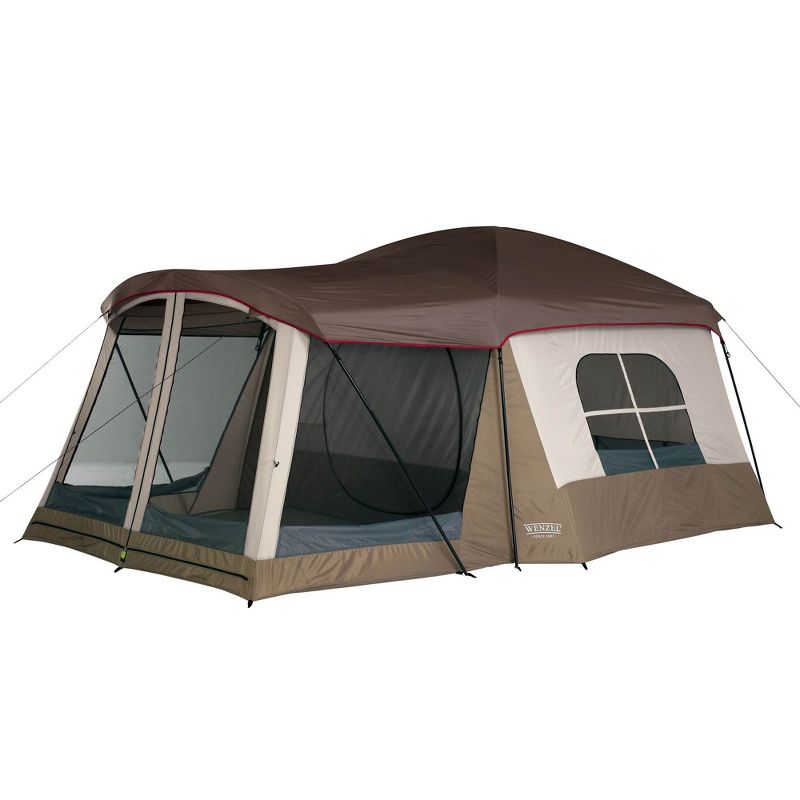 Wenzel Klondike 16' x 11' Large 8 Person 3 Season Outdoor Camping Tent with Screen Room, Mesh Roof, Windows and Reliable Stakes, 1 of 7