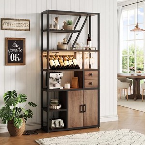 Wine Bar Cabinet, Tall Coffee Bar Station with Power Outlets and Wine Rack, Kitchen Microwave Stand Bakers Rack Cabinet for Living Room - 1 of 4