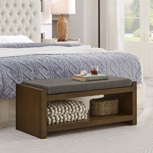 Accent Bench with Lower Shelf Shoe Rack, Padded Seating Bench, Modern Compact Bed End Bench with Storage - 1 of 4