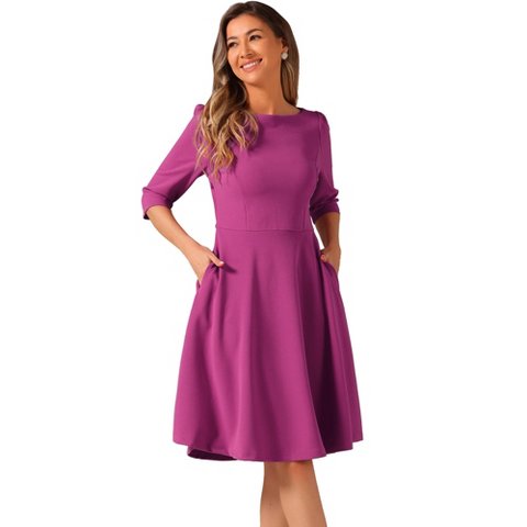 Женские платья INSPIRE CHIC Women's Boat Neck Half Sleeves Midi Flared Office Dresses Purple Small