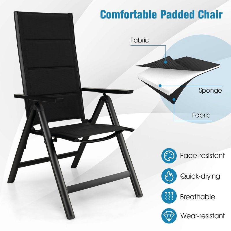 Tangkula Set of 2 Patio Folding Chairs Lightweight Outdoor Dining Chairs w/ Padded Seat, 5 of 11