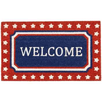 Northlight Blue and Red Coir "Welcome" Americana Outdoor Doormat 18" x 30"