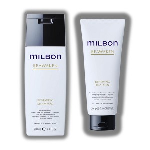 Milbon REAWAKEN Renewing Shampoo (6.8 oz) & REAWAKEN Renewing Treatment (7.1 oz) - DUO SET KIT | Made in Japan - 1 of 2