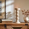 Wood Pillar Candle Holder with Decorative Beads, Antique Finish Candlestick for Home or Wedding Decor, Ivory/Beige - 3 of 4