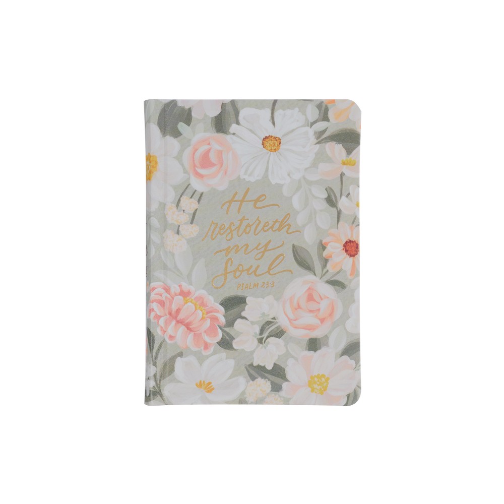 KJV Bible Compact (Faux Leather Hardcover, Gray Floral Printed Ps. 23:3) - (Leather Bound)