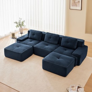 117" Modern Corduroy Fabric U-Shaped Modular Sectional Sofa for Living Room, 3-Seater Couch with Deep Seat and 2 Ottomans, Camel - 1 of 4