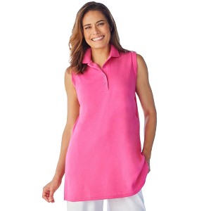 Woman Within Plus Size Sleeveless Polo Tunic - 1 of 4