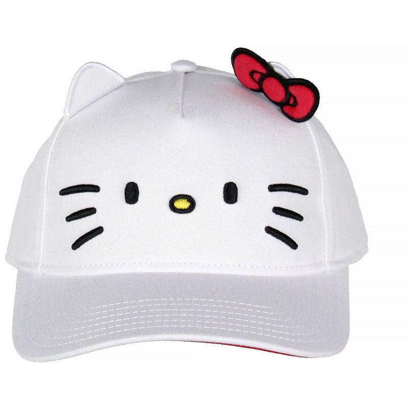 Hello Kitty Embroidered Face Whiskers Adult Snapback Hat With 3D Ears And Bow White, 1 of 6