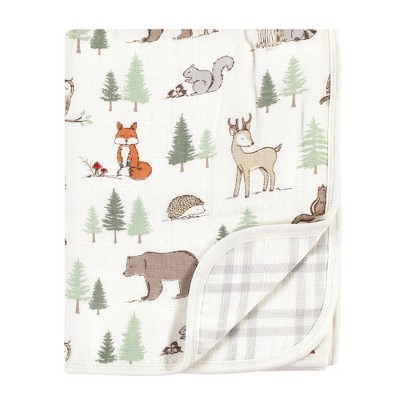 Hudson Baby Infant Boy Muslin Tranquility Quilt Blanket, Forest Animals, One Size