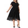 Agnes Orinda Women's Plus Size Lace Faux Wrap V Neck Short Sleeve Flowy Wedding Guest Midi A Line Dresses - 2 of 4