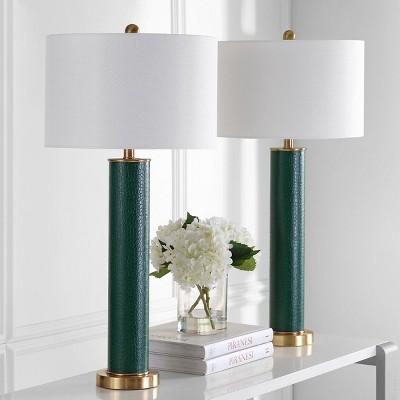 Ollie Green Faux Alligator Table Lamp Set with White Shades