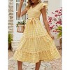 Women's Summer Casual Dresses Cap Ruffle Sleeveless V Neck Smocked Flowy Beach Sundress Belted Tiered Boho Maxi Dress - 4 of 4