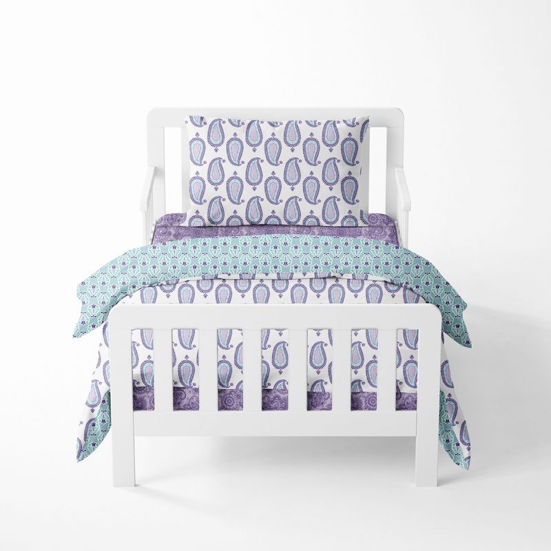 Bacati - Paisley Isabella Purple Lilac Aqua 4 pc Toddler Bedding Set, 1 of 8