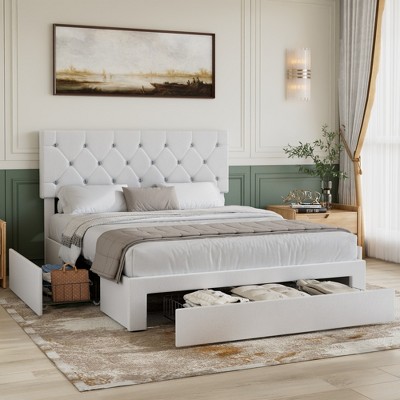 VECELO Queen/Full/Twin Upholstered Platform Bed Frame with Button Tufted Adjustable Headboard