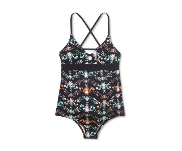 Maternity Lace-Up One Piece Swimsuit - Sea Angel - Black Floral S