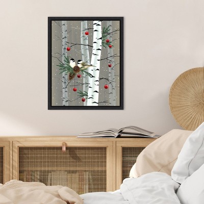 Birch Birds II Seasonal Canvas Wall Art with Black Frame