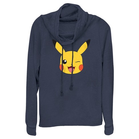 Juniors Womens Pokemon Pikachu Wink Face Cowl Neck Sweatshirt