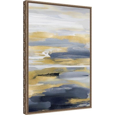 Blue and Gold Abstract Canvas Framed Wall Art 16 x 23