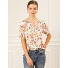 Allegra K Women's Short Sleeve Ruffled Floral Mock Neck Summer Top 2 Pcs - 3 of 4