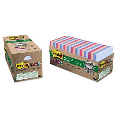Post-it Recycled Notes in Bali Colors 3 x 3 70-Sheet 24/Pack 65424NHCP