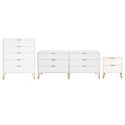 Manhattan Comfort Dumbo 3pc 5 Drawer Dresser, 6 Drawer Dresser and Nightstand Set