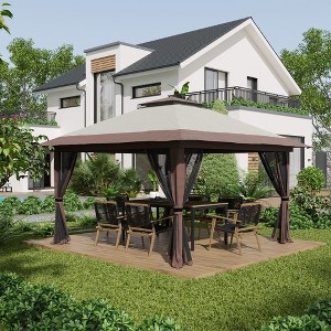 Gulches 13' x 13' Pop Up Gazebo , Instant Canopy Tent Shelter, 2-Tier Roof, Wheeled Carry Bag & Water/Sand Bags for Outdoor, Garden, Parties, Beige - 1 of 4