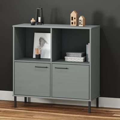 vidaXL Bookcase with Metal Legs Gray 35.4 in.x13.8 in.x35.6 in. Solid Wood OSLO