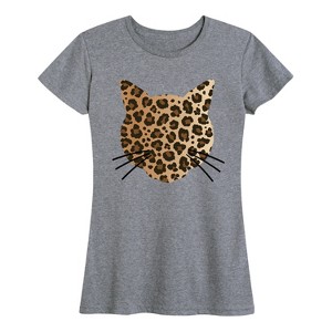 Women's - Instant Message - Leopard Print Cat Face Short Sleeve Graphic T-Shirt - 1 of 4