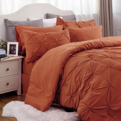 Cozy Comfort by Bedsure | Solid Diamond Pintuck 7pcs 80gsm Queen Size Peyote Bedding Set Comforter Set