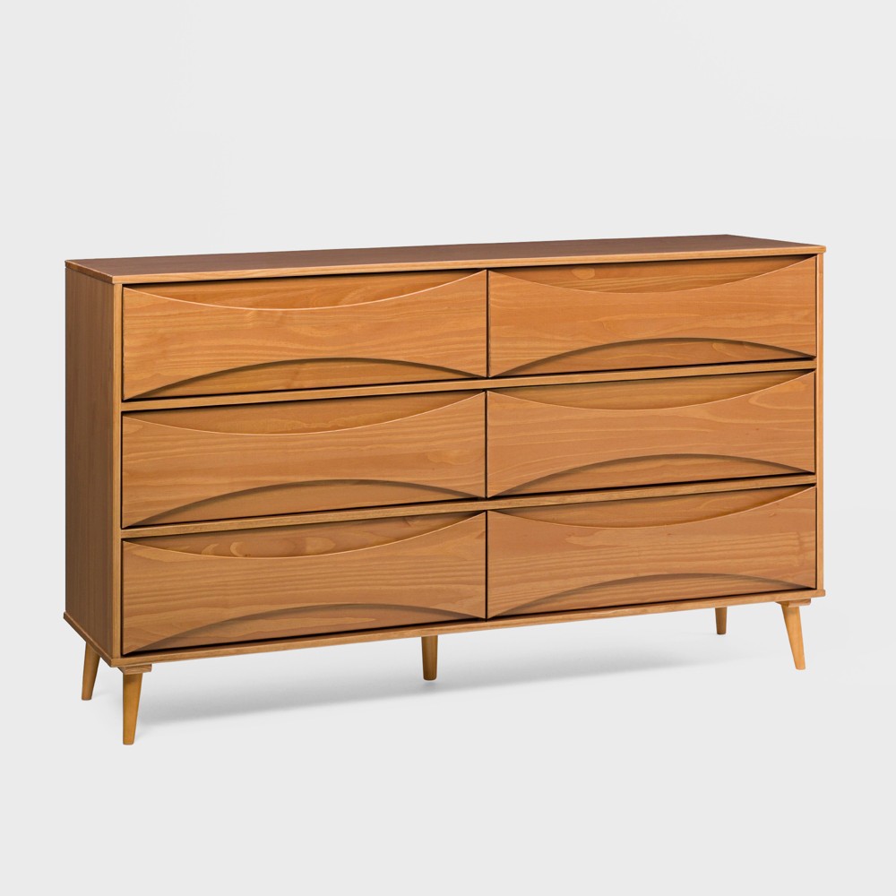 Photos - Dresser / Chests of Drawers Saracina Home Mid Century Modern Contoured 6 Drawer Dresser Caramel