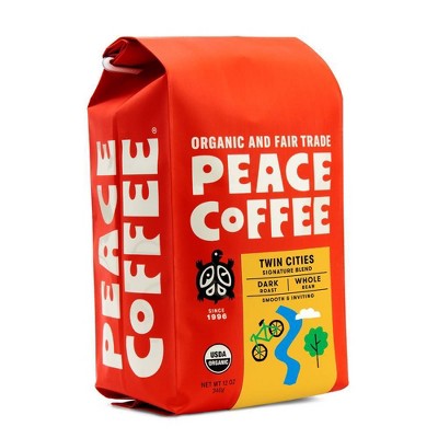 Peace Coffee Organic Fair Trade Twin Cities Blend Dark Roast Whole Bean Coffee - 12oz