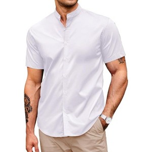 COOFANDY Muscle Fit Dress Shirts for Men Banded Collar Casual Button Down Shirts - 1 of 4