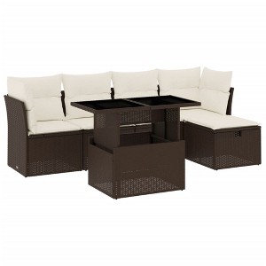 vidaXL 6 Piece Patio Sofa Set with Cushions Brown and Cream Poly Rattan - Without Storage - 1 of 4