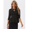Allegra K Women's Floral Lace Keyhole Front Sheer 3/4 Sleeve Peplum Blouses - 4 of 4