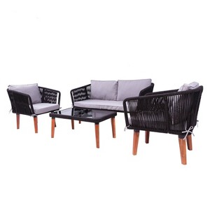 Fassano 4pc Outdoor Rope Woven Set with Cushions - DUKAP - 1 of 4