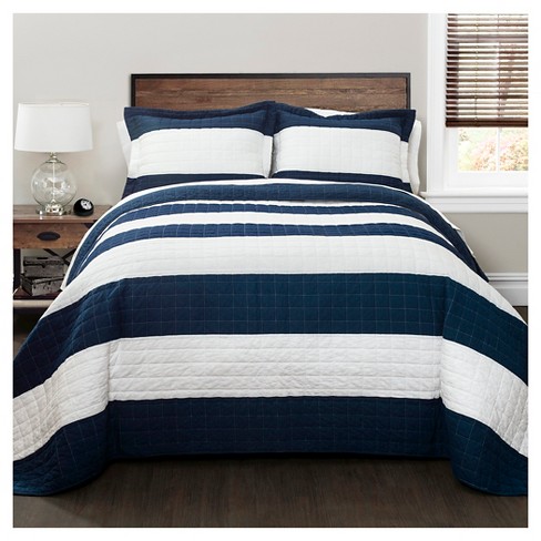 Stripe Quilt 3 Piece Set Full Queen Navy White Lush Dcor Target