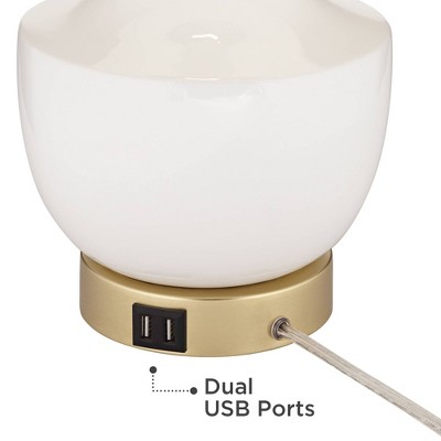 White and Gold Ceramic Mid-Century Modern Table Lamps with USB Ports
