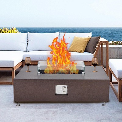 50000BTU Fire Table with Wind Guard, Glass Beads & Rain Cover, Sturdy Steel Anti-rust Finish & CSA Safety Certified Outdoor Firepit