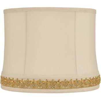 Springcrest Geneva Drum Lamp Shades Oatmeal Gold Medium 13" Top x 14" Bottom x 11" High Washer Replacement Harp Finial Fitting