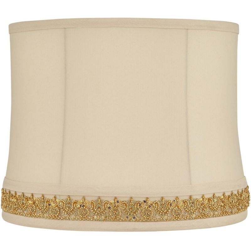 Springcrest Geneva Drum Lamp Shades Oatmeal Gold Medium 13" Top x 14" Bottom x 11" High Washer Replacement Harp Finial Fitting, 1 of 8
