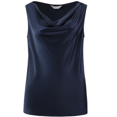 INSPIRE CHIC Women's Office Sleeveless Cowl Neck Satin Elegant Dressy Blouse