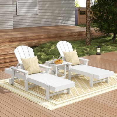 WestinTrends Malibu 3 Piece Adirondack Reclining Chaise Lounge With Arms & Wheels